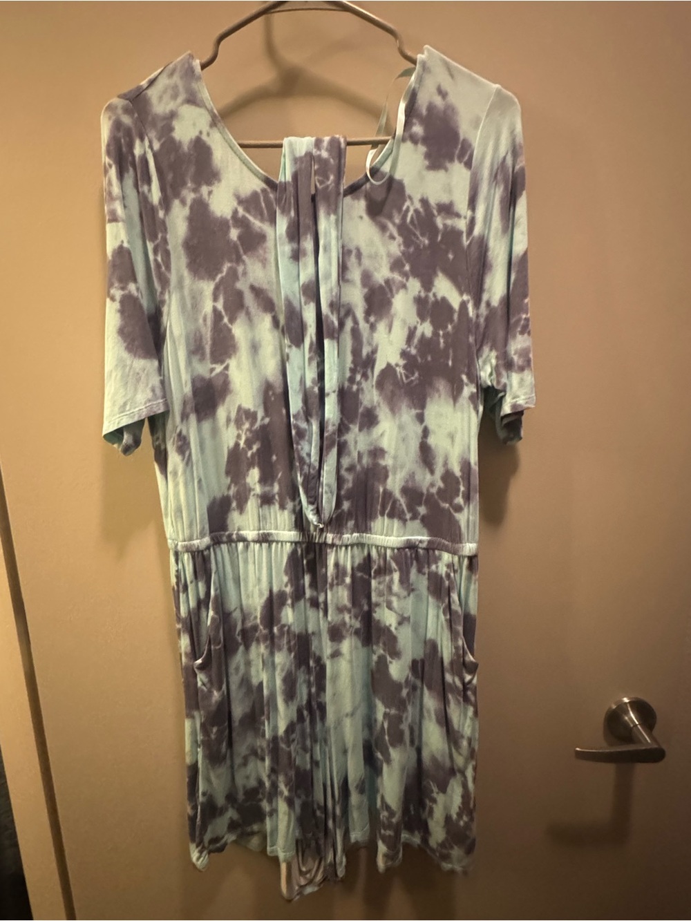 Tie-Dye Short Sleeve Women’s Jumpsuit in Lavender and Mint